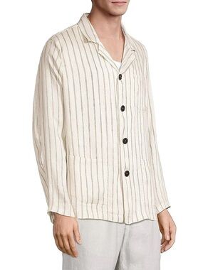 Massimo Alba Cream and Tan Striped Lightweight Shirt Jacket